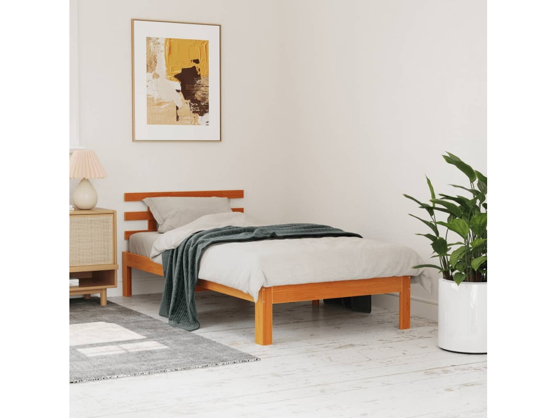 Cama Sem Colchão 100x200 Cm Pinho Maciço Castanho-mel