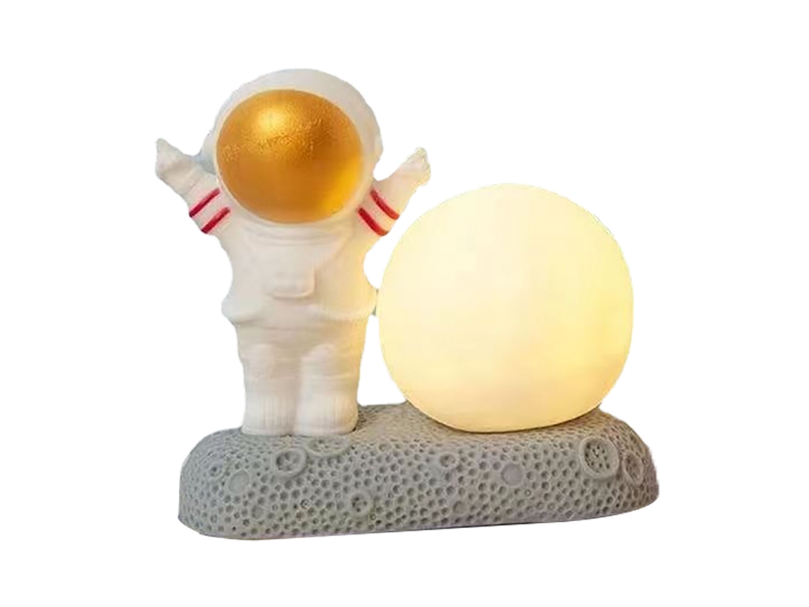 2026 lâmpada de Noite com Design de Astronauta e Lua Luz Quente para Dormitório Mesa de Noite Decorativa Dourada Frontal