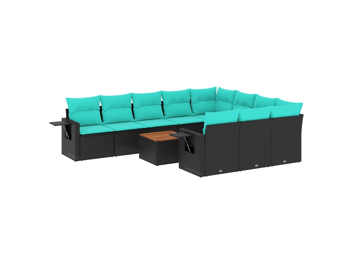 Conjunto de Sofá de Jardim, 11 Peças, Almofadas, Rattan Preto MAISON EXCLUSIVE
