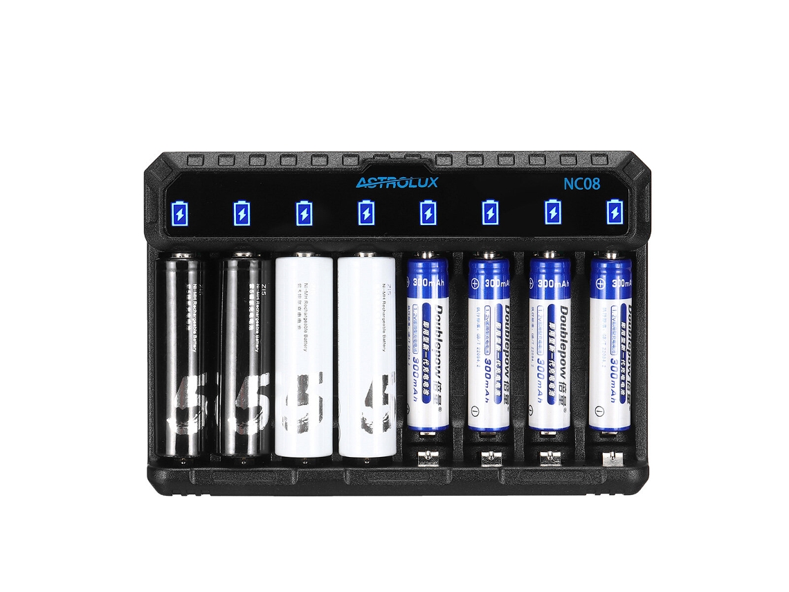 Astrolux Nc08 Carregador Inteligente De 8 Compartimentos Para Pilhas Ni-mh/ni-cd/li-ion Aa Aaa 1,5 V 14500 10440 Tipo C 2a Velocidade Máxima De Carreg