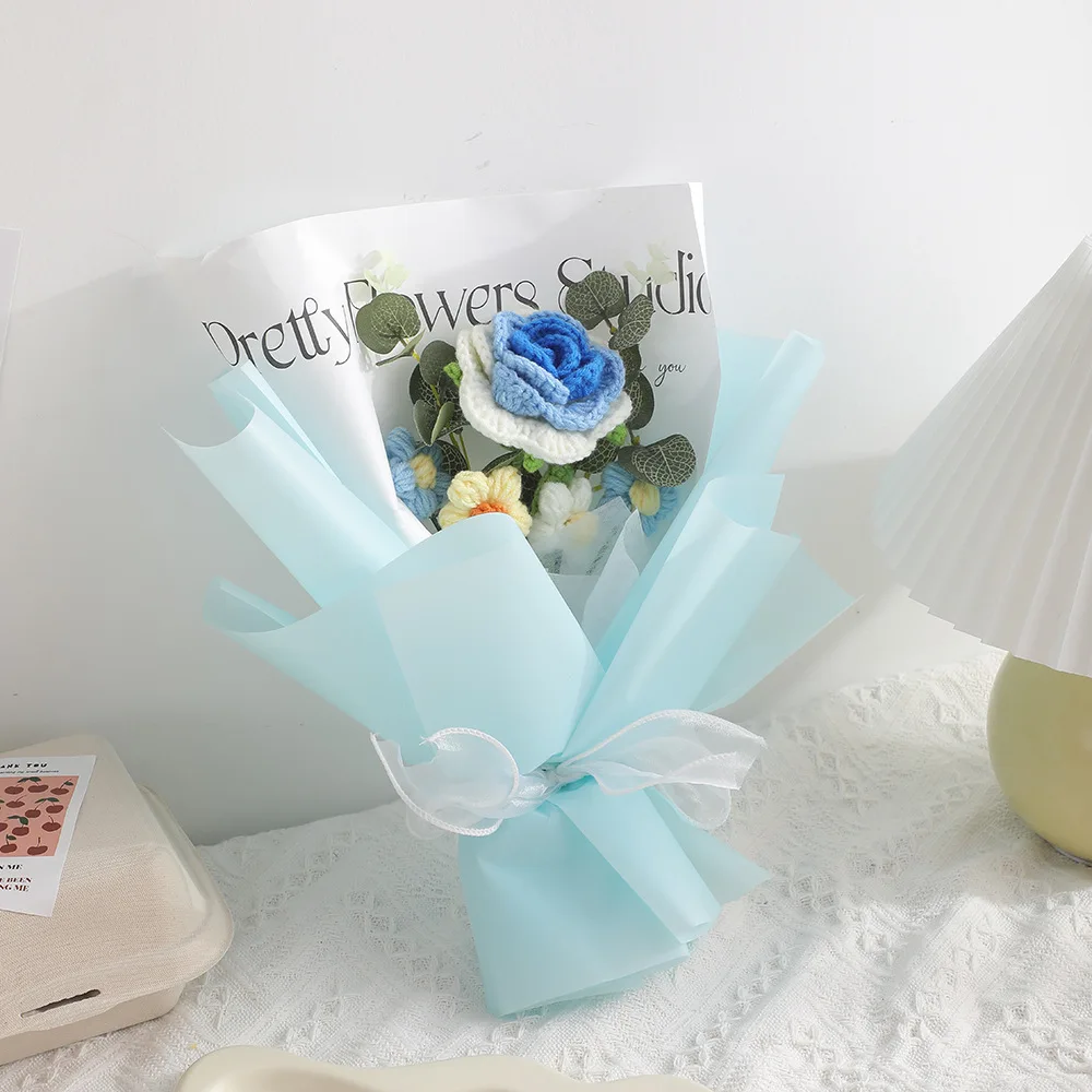 Buquê De Crochê Com Flores Artificiais, Buquê Criativo Feito À Mão, Flor Preservada