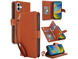 Capa Carteira De Couro Para Iphone 16 Plus - Com Rfid - Para Vários Cartões