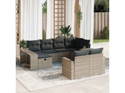 Vidaxl 10 Pcs Conjunto Sofás De Jardim C/ Almofadões Vime Pe Cinzento