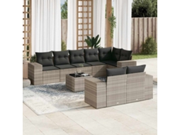 Vidaxl 9 Pcs Conj. Sofás Jardim Com Almofadões Vime Pe Cinzento-claro