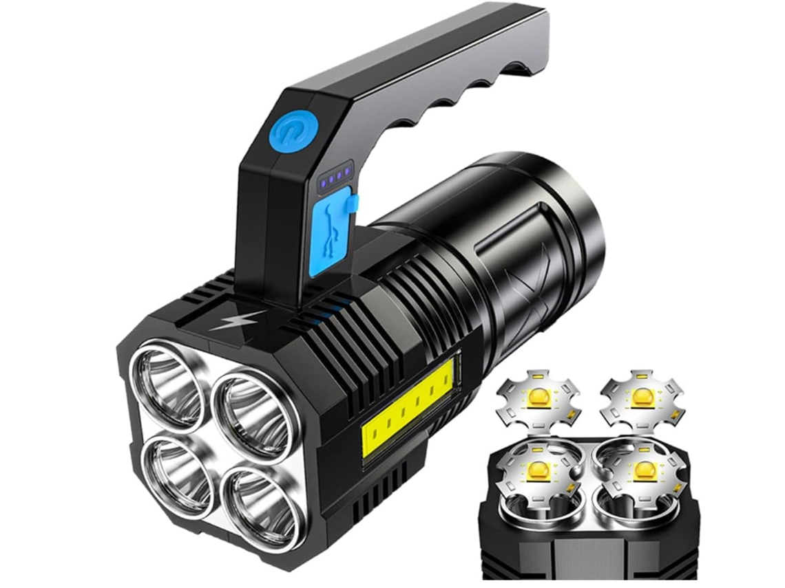 Lanterna Led Recarregável Por Usb Luz Tática de Alto Lúmen com Luz Lateral Led 4X com Zoom Lanternas Portáteis Super Brilhantes Preta TURMIN