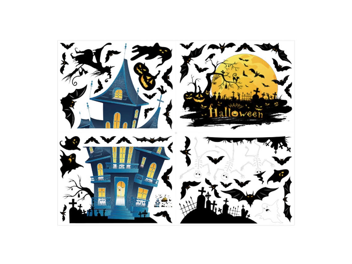 Adesivos de Janela de Halloween Adesivos Removíveis e Duplos para Decorações de Festas RNEMITERY