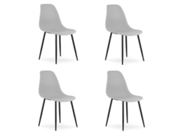 Cadeira De Jantar Conjunto De 4 Peças Kaleo Assento Cinza, Pernas Pretas, Assento Ergonômico, Pés Niveladores Ajustáveis