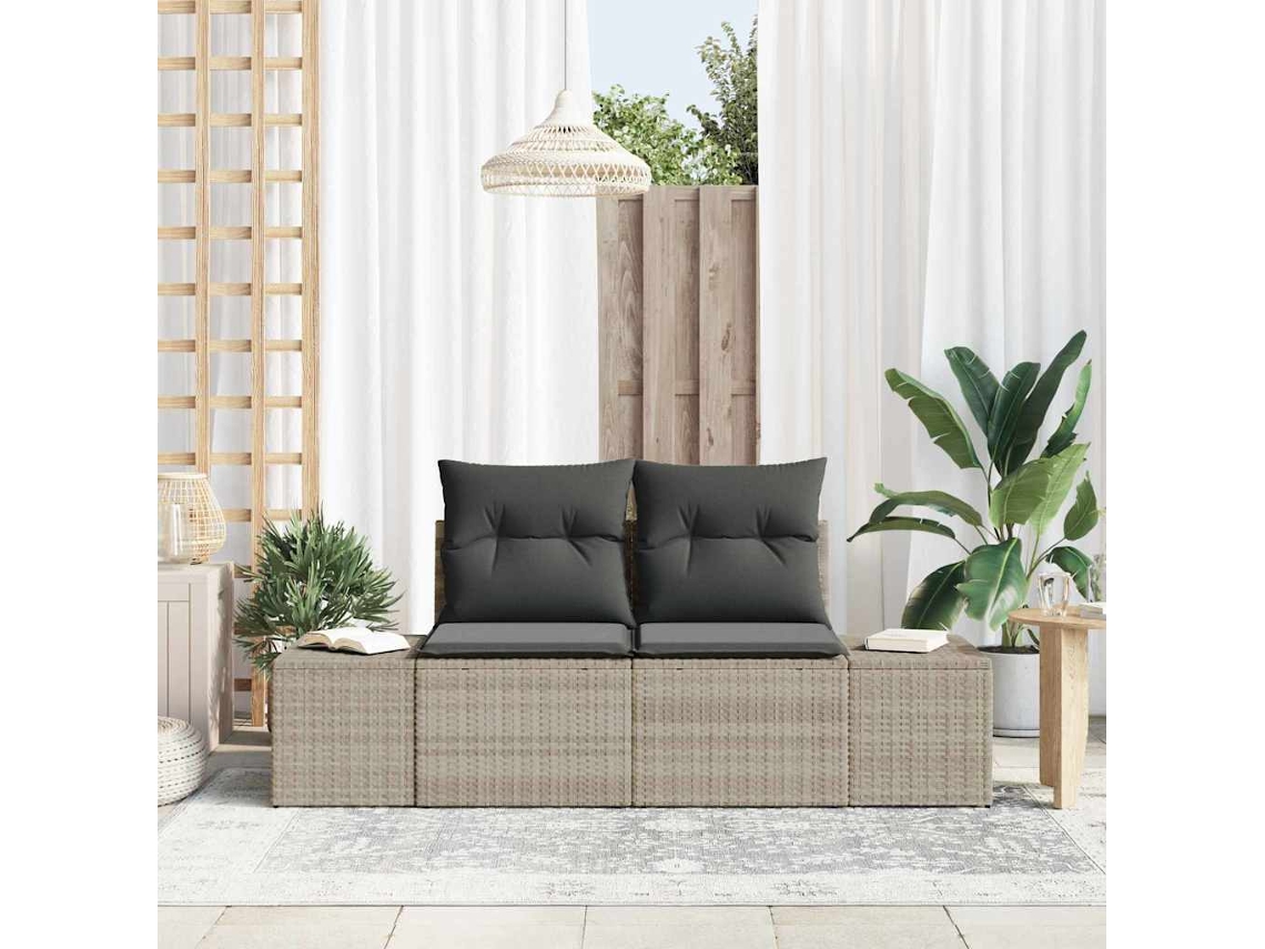 Vidaxl Sofá De Jardim Com Almofada Cinzeto 184 X 62 X 69 Cm Vime Pe