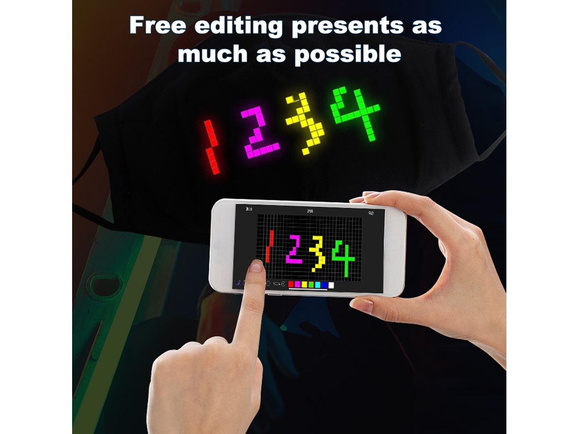 Máscara led mágica com controle via app bluetooth recarregável usb diy para festivais e festas S/MARCA