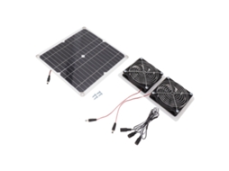 Kit Ventilador Solar 15W Duplo IP66 com Cabo 130cm para Galinheiro e Estufa