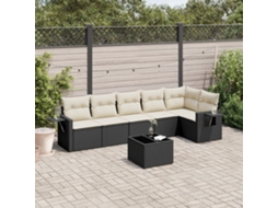 Vidaxl 7 Pcs Conjunto de Sofás P/ Jardim C/ Almofadões Vime Pe Preto