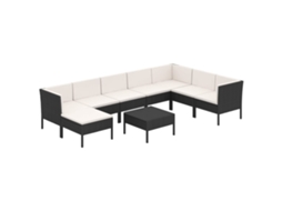 MAISON EXCLUSIVE Conjunto Lounge de Jardim 9 Pcs com Almofadões Vime Pe Preto