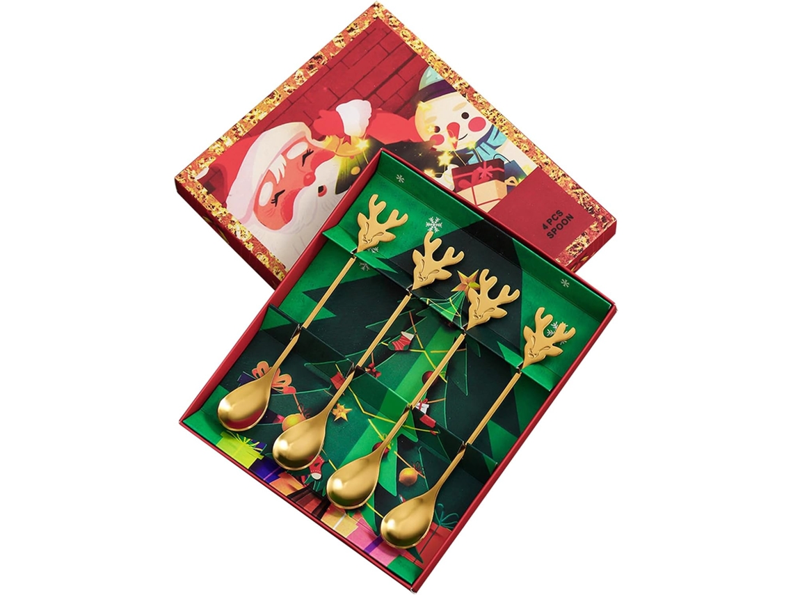 Conjunto De 4 Colheres De Chá De Natal Em Aço Inoxidável