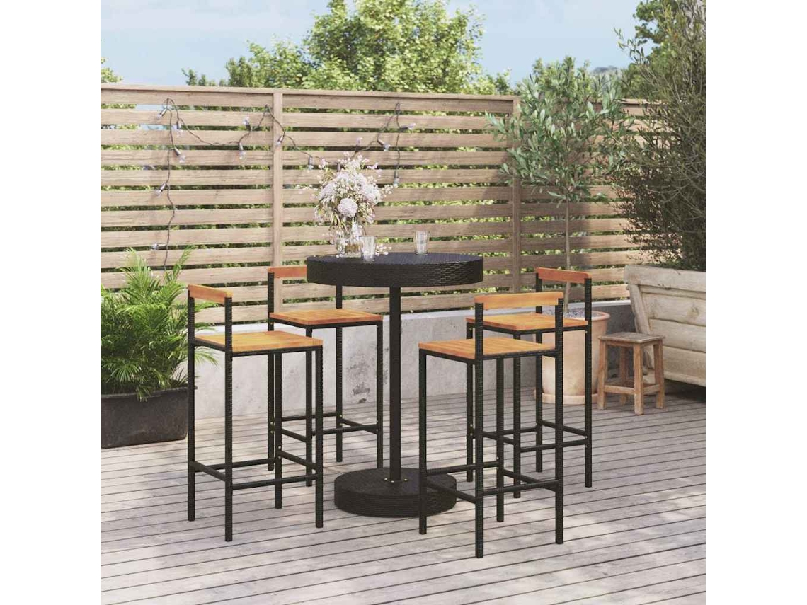 Vidaxl 5 Pcs Conjunto De Bar P/ Jardim Vime Pe/acácia Maciça Preto