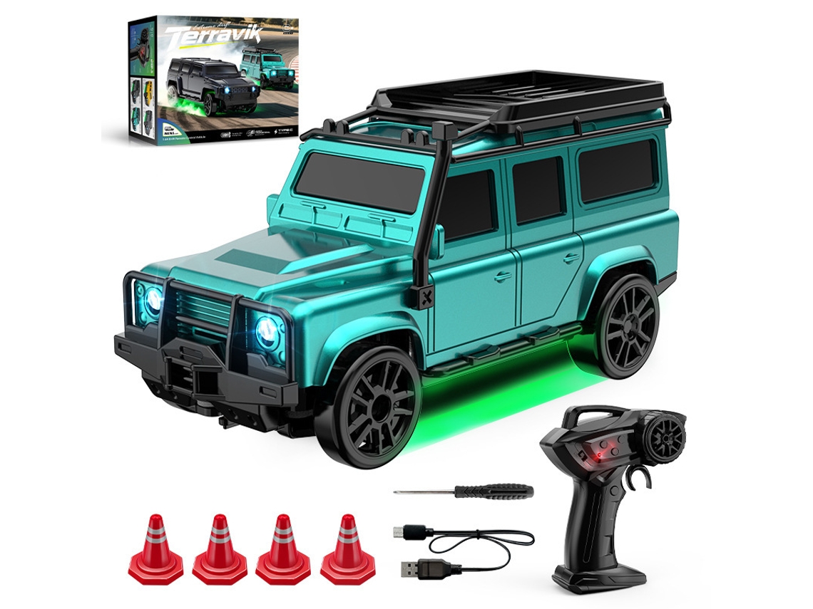 1/64 Rc Caminhão Off-road, Mini Carro De Controle Remoto De 2.4ghz Com Luzes Led Digitallab (e87/ciano)