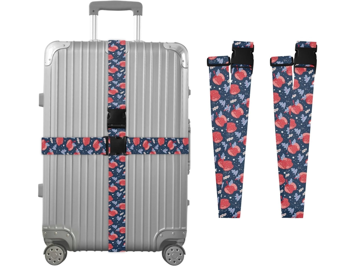 Conjunto De 2 Cintas Bagagem Com Estampa Maçãs Natalinas, Ideais Para Malas De Viagem Cintas Ajustáveis E Resistentes