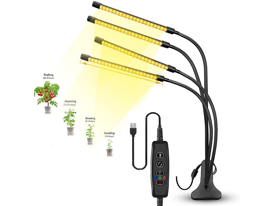 Luz de Crescimento Led de 4 Braços Usb, Ajustável, Temporizador Automático para Plantas Internas ZYBLSSBB