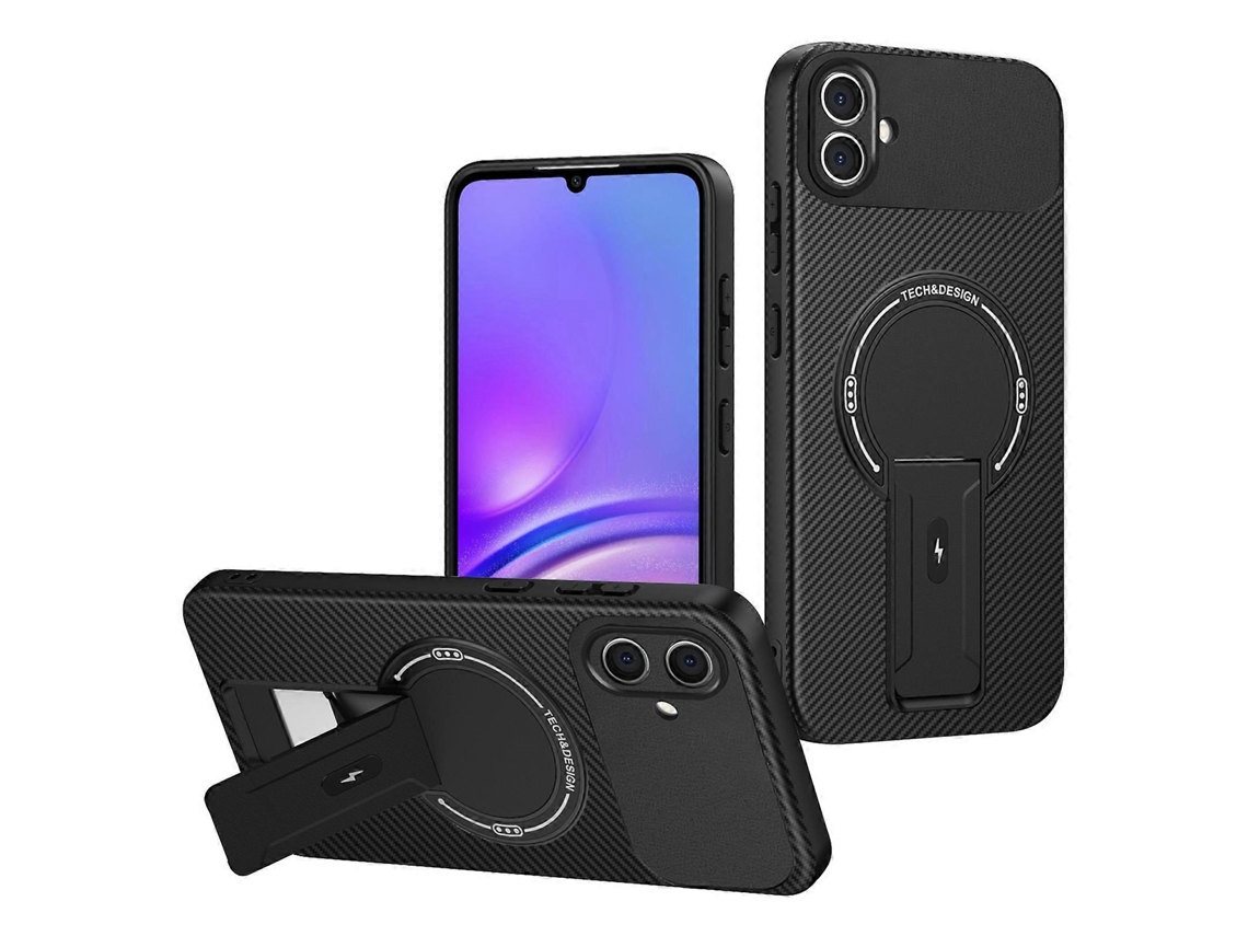 Capa Tkdaddy Para Samsung Galaxy A05 4g Com Suporte, Textura De Fibra De Carbono, Pc Capa De Tpu, Preta