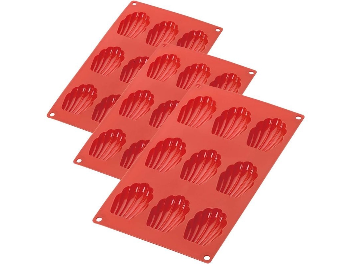 Conjunto de 3 Formas de Silicone para Madeleine com 9 Compartimentos Resistentes a Altas Temperaturas para Tigelas, Biscoitos e Mesas