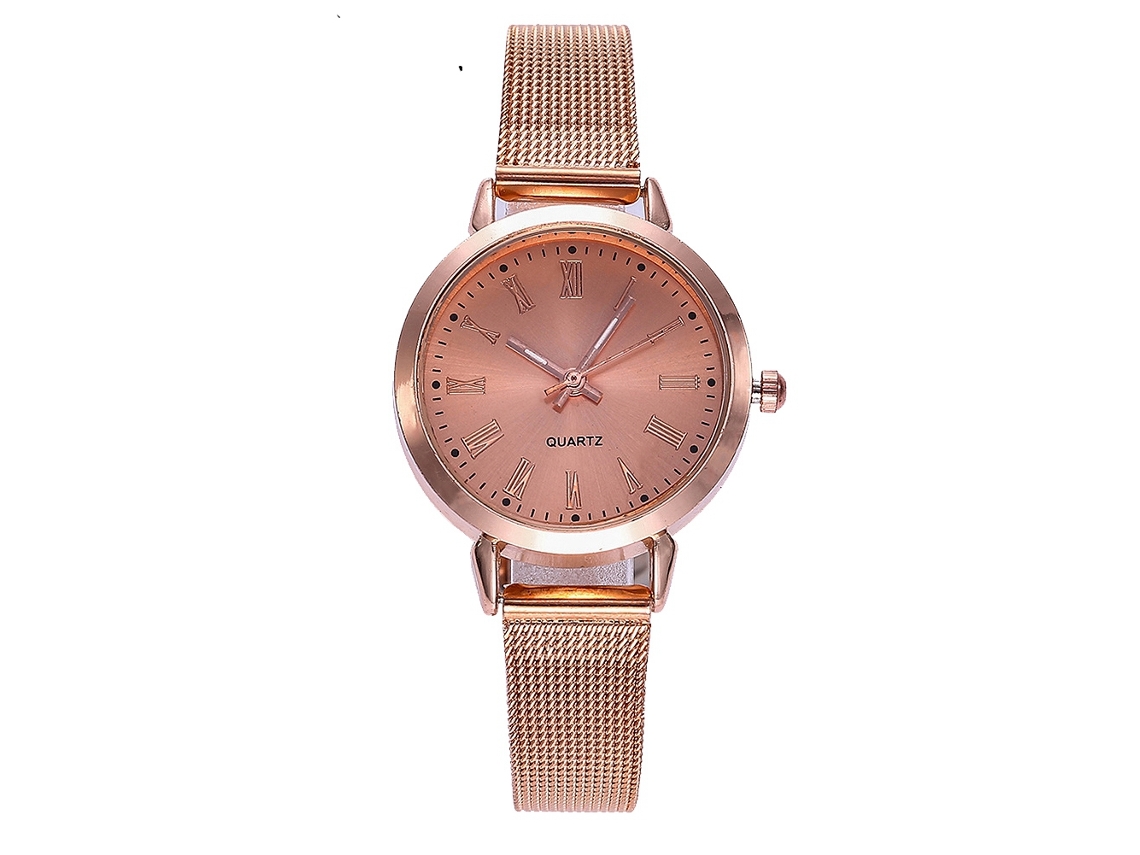 Relógio de Pulso com Pulseira de Malha, Presente Empresarial e Casual, Quartzo, Ouro Rosa
