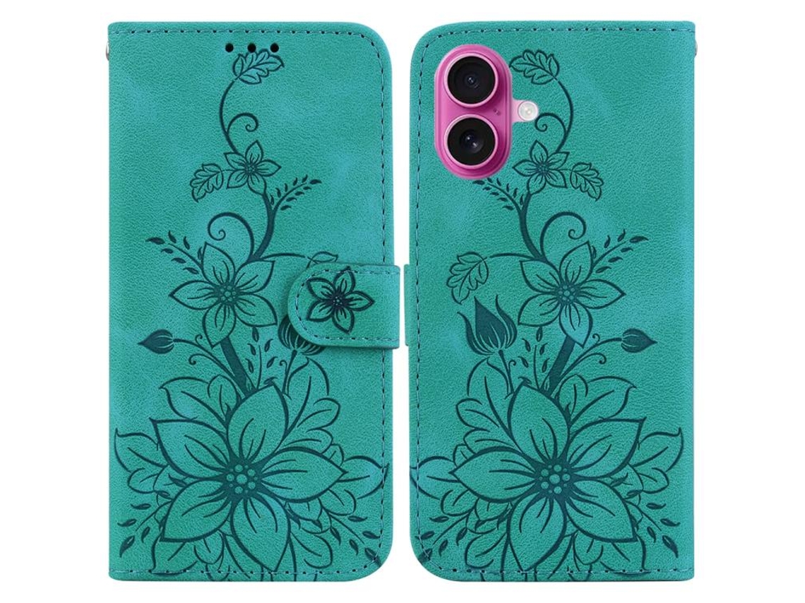 Capa De Couro Para Iphone 17 Com Relevo De Lírio