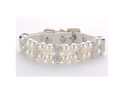 Colar De Pérola Com Pedras Strass Para Cães Pequenos E Gatos, Couro Pu Ajustável, Moda Para Mascotas