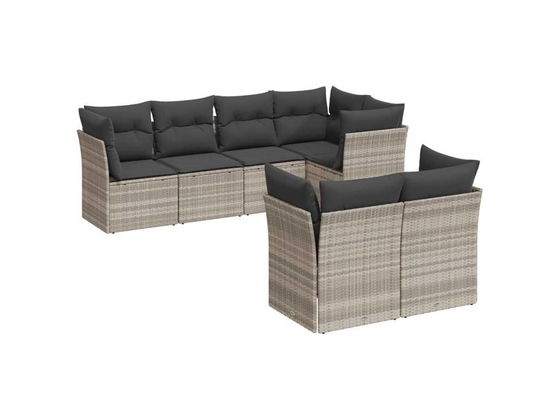 Conjunto de 7 Sofás Jardim com Almofadões Vime Pe Cinzento Claro MAISON EXCLUSIVE (7 pcs)