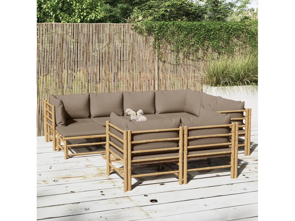 10 unidades Conj. Lounge Jardim Bambu Almofadões Cinzento Acastanhado Dkd Home Decor