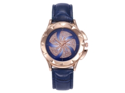 Relógio de Pulso Feminino Vansvar de Couro Pu com Strass e Movimento de Quartzo Azul