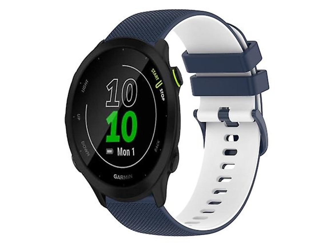Pulseira De Relógio Lurelia Para Garmin Forerunner 55 20 Mm Xadrez Bicolor Silicone Azul Escuro Branco