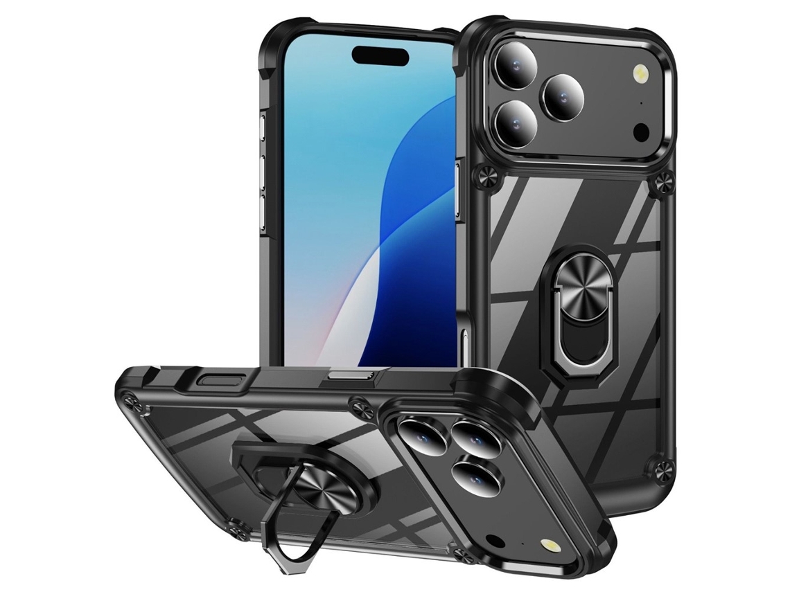 Capa Híbrida Com Anel De Proteção Contra Impactos Para Iphone 17 Pro, Preta.