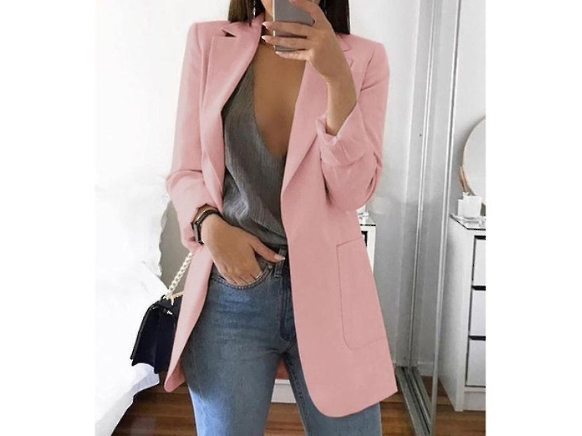 Chaqueta Blazer De Oficina Para Mujer Con Solapa Manga Larga Casual Talla Cadera Hk L Rosa