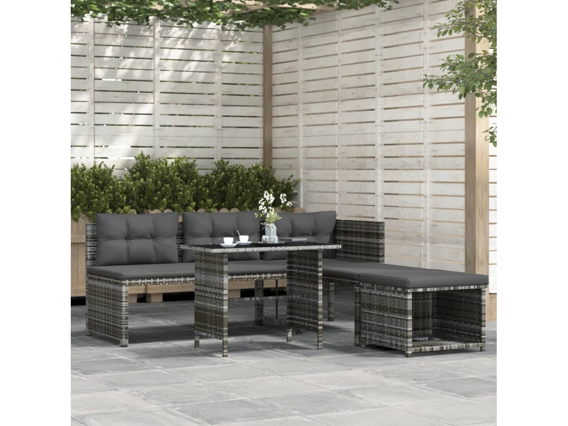 Vidaxl 4 Pcs Conjunto De Jantar P/ Jardim C/ Almofadões Vime Pe Cinza
