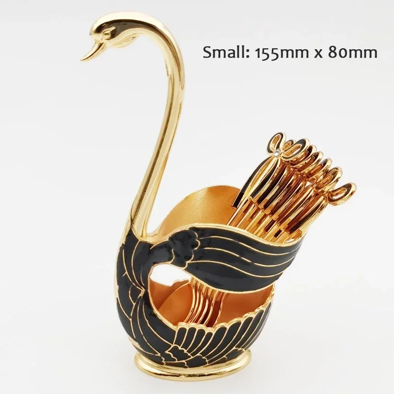 Suporte para Talheres em Formato de Cisne, Armazenamento Luxuoso de Talheres, Decoração Elegante para a Cozinha. MDUG (preto, 6 Colheres)