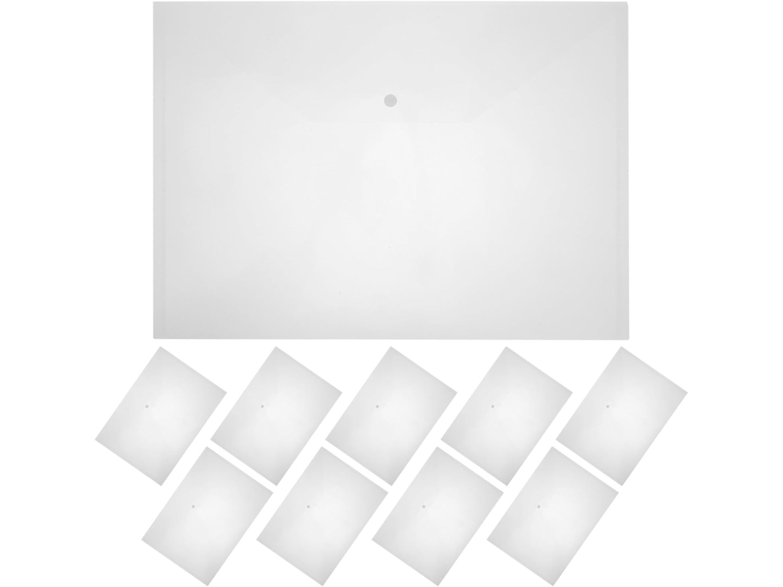 Pastas Organizadoras Documentos A3, 10 Envelopes Plásticos Transparentes 45x 32cm, Fechamento Seguro, Ideais