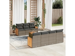 8 Pcs Conjunto Sofás De Jardim C/ Almofadões Vime Pe Cinza Dkd Home Decor