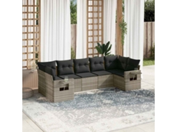 Vidaxl 7 Pcs Conj. Sofás Jardim Com Almofadões Vime Pe Cinzento-claro