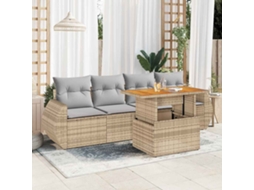 Vidaxl 5 Pcs Conjunto De Sofás P/ Jardim Com Almofadões Vime Pe Bege