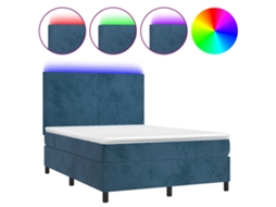 Cama Box Spring com Colchão LED Veludo Azul Escuro MAISON EXCLUSIVE (140x200 cm)