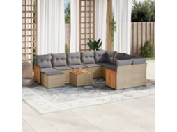 Vidaxl 11 Pcs Conjunto Sofás De Jardim C/ Almofadões Vime Pe Bege