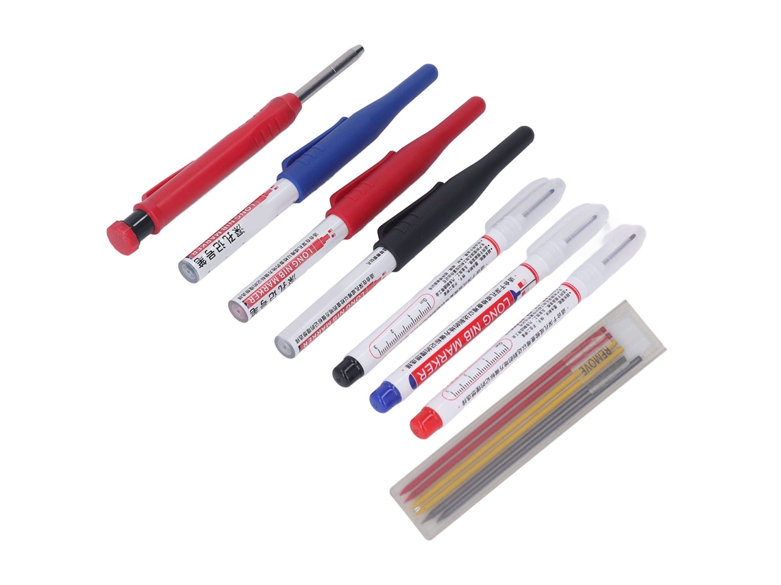 Conjunto De Lápices E Marcadores Para Carpintaria Com 6 Marcadores De Buracos Profundos, Lápiz De Madeira, Afiador E Recargas