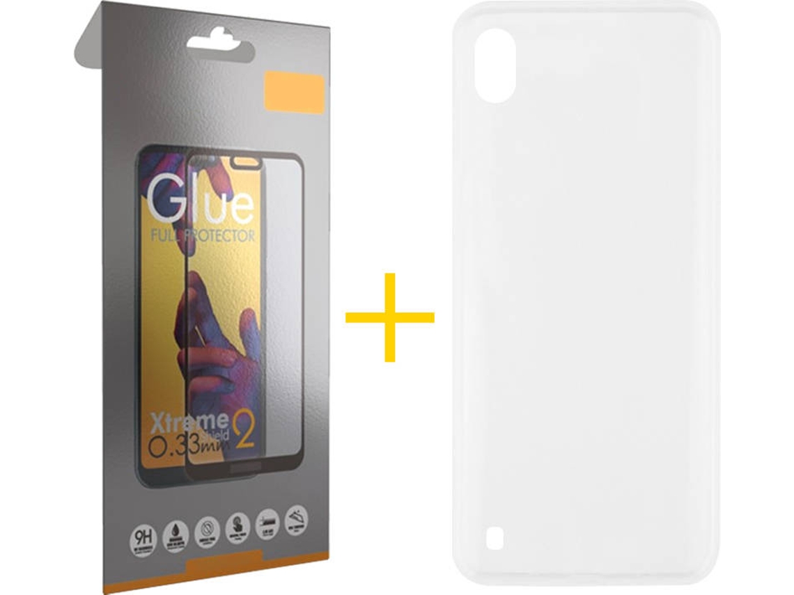 Capa + 1 Película de Vidro Full Samsung Galaxy A10 SKYHE Silicone Liso Transparente