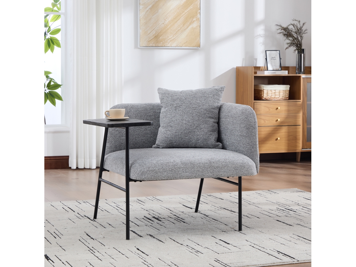 Poltrona Moderna Tecido 2 Compartimentos Mesa Lateral VELTRIX