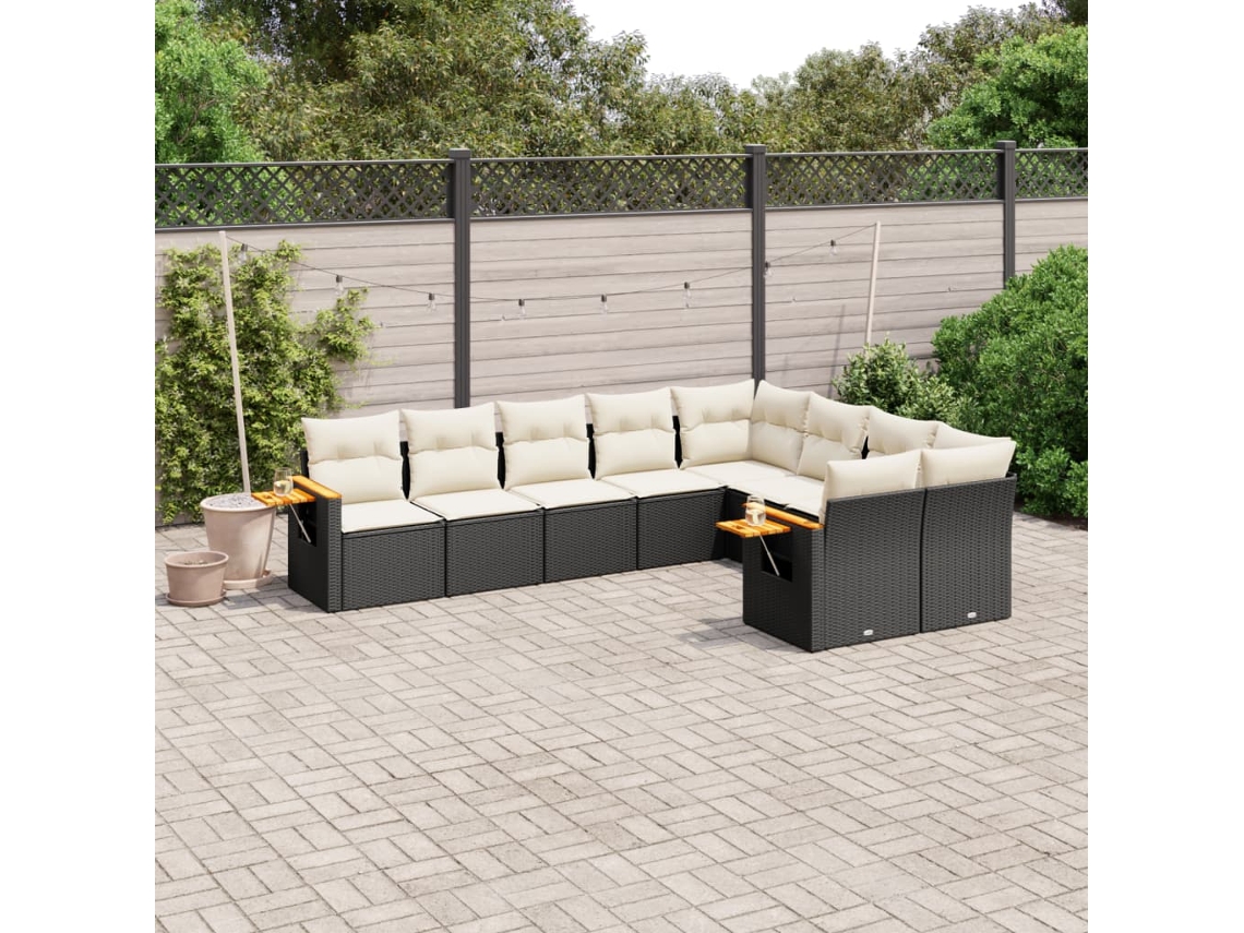 Vidaxl 9 Pcs Conjunto De Sofás P/ Jardim C/ Almofadões Vime Pe Preto