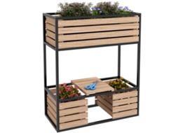 Jardineira, Suporte Para Flores, Canteiro Elevado, Resistente, 3 83 Cm X 39 X 100 Natural + Preto