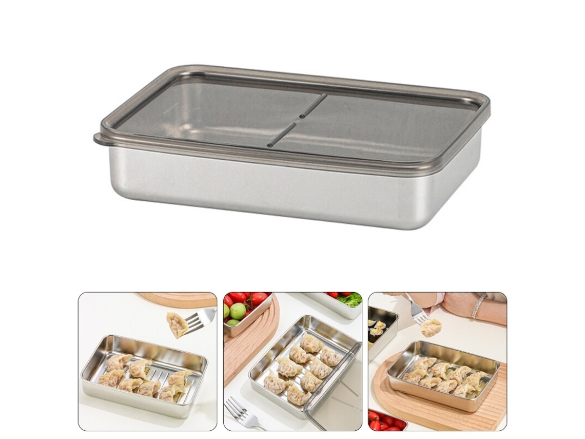 Lancheira de Aço Inoxidável 304 com Tampa Transparente, Organizadores de Cozinha para Lanches SUNNY SPACES