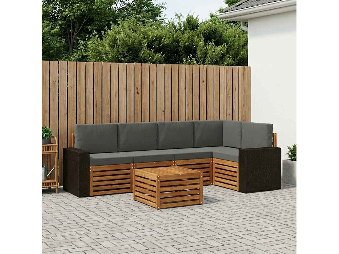 Vidaxl Conjunto De Sofá Sectional 6 Pcs Natural E Antracite