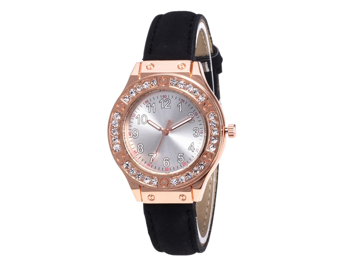 Reloj De Cuarzo Para Mujer Con Correa De Cuero Pu Y Diamantes Dial Negro Zhoulianfa