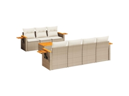 Vidaxl 8 Pcs Conjunto De Sofás P/ Jardim Com Almofadões Vime Pe Bege