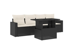 Conjunto de 5 Sofás de Jardim com Almofadões Vime Pe Preto MAISON EXCLUSIVE (5 pcs)